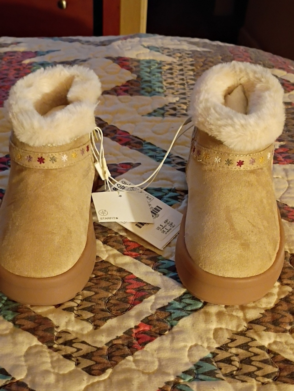 Zara Kids Tan Faux-Suede Fur-Lined Boots